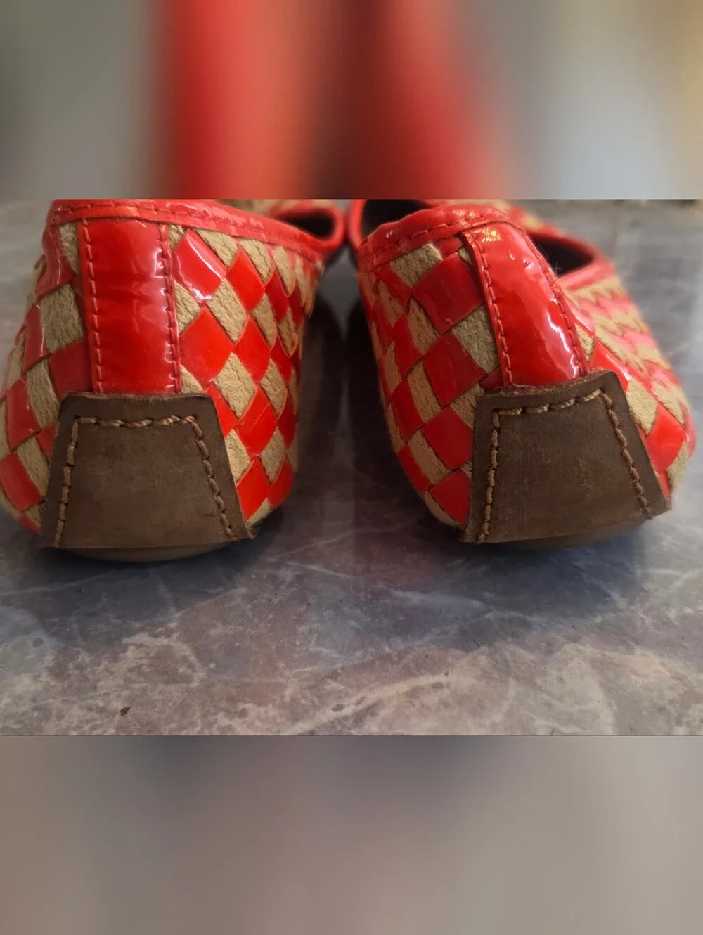 Tory Burch Orange Woven Leather Ballet Flats
